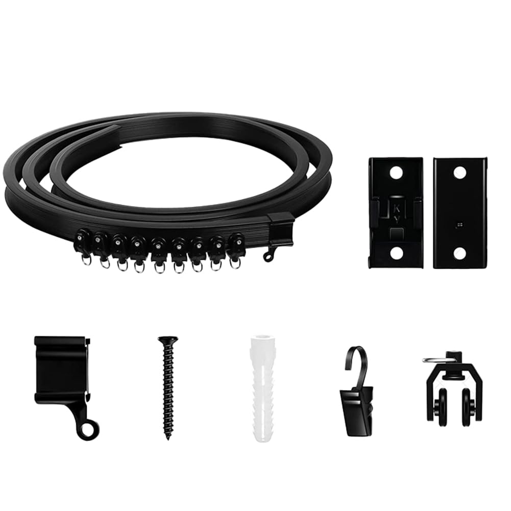 CTRLZS Flexible Bendable Curtain Track, Ceiling Wall Mounted, Black Curved Heavy Duty RV Sliding Curtain Track 2Meter