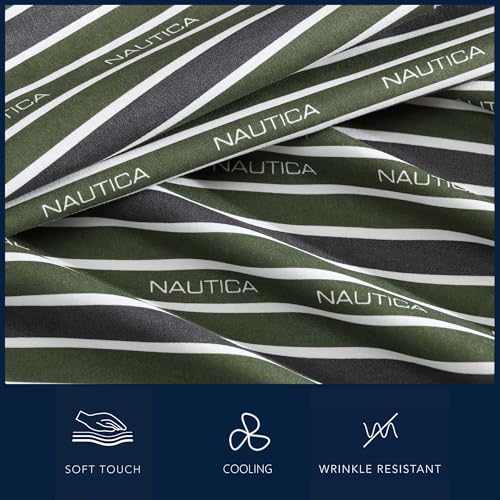 Image of Nautica - Full Sheet Set, Breathable & Cooling Microfiber Bedding with Matching Sham(s), Casual Home Decor (Varadero Typeface Green, Full)