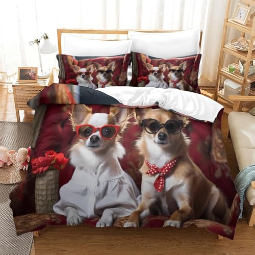 Parure de lit chien chihuahua 140x200 microfibre housse couette