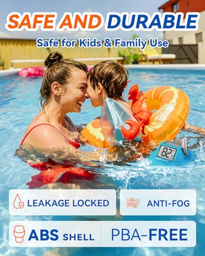 Image of BALDR Solar Pool Thermometer Floating Easy Read Large Dual LCD IPX8 | 0.9F Accuracy Wireless Pool Thermometer with Indoor Display Water Temperature Monitor 500FT for Pool, Pond, Hot Tub, Spas