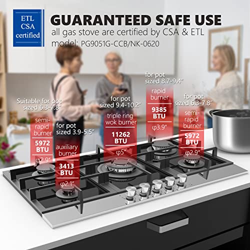 Homtone 34 Inch Gas Cooktop, Built-In Gas Stove With 5 Sealed Burners, 36004 Btu Total, Ng/Lpg Convertible Hob For Apartments And Indoor Use #TOP2