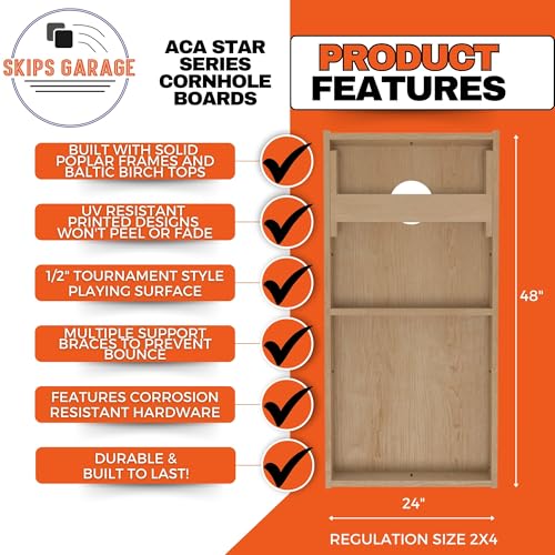 Skip's Garage Texas Native Cornhole Boards - Includes (2) Boards (Resin Bags) + (2) Hole Lights & (2) Edge Lights