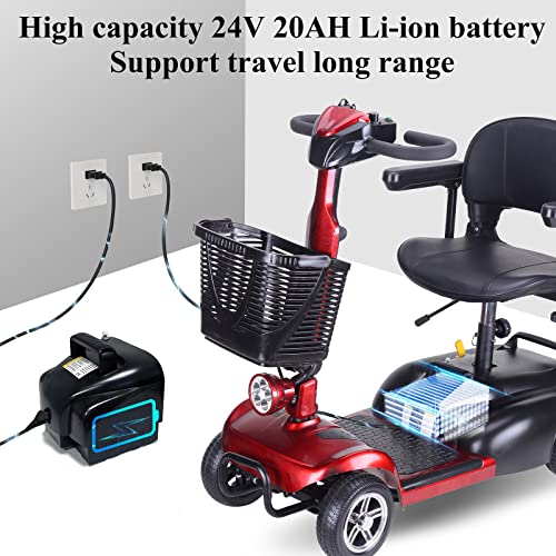 Atsgke 4 Wheel Powered Mobility Scooters, Mobility Scooters for Seniors, Folding Electric Wheelchairs for Adults Collapsible and Compact Duty Travel Scooter with Dual Battery and Basket(Red) - Thumbnail 5