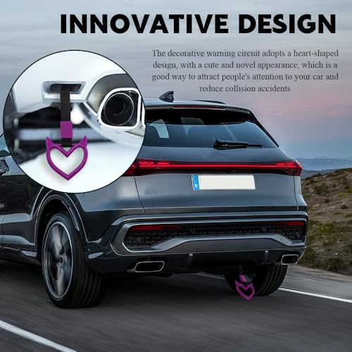 Image of 2PCS Heart shaped Car Handle Straps, Heart Car Accessories, Ring Hearts Shaped Cars Hand Strap Drift Charm, Universal Handle Keychains Accessory Suitable for Cars Bus (Purple+black)