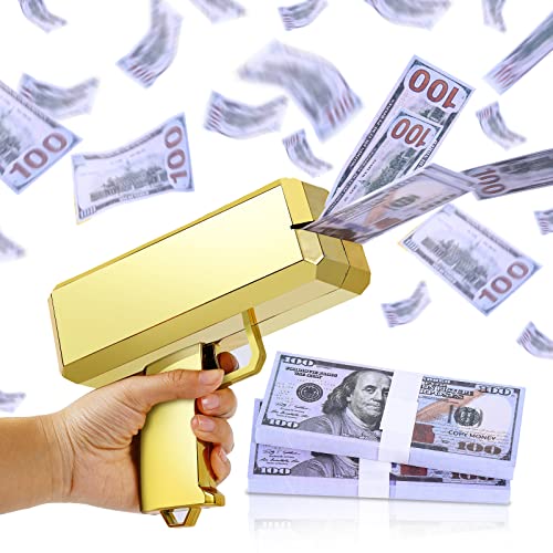 Navona Gold Mney Gun Shooter with 200 Pcs Mney Gun That Shoot Mney for Movies Cash Cannon Mney Shooter Gun Shake up Parties Make it Rain Dollar Cash Gun