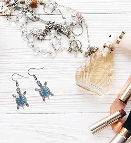 Aqua79 Blue Sea Turtle Silver Sparkling Earrings - Cute Silver Dangle Earrings With Zinc Alloy Dangling Charm Sparkly Pendant, Elegant Ocean Life Animal Silver Earrings Gift #TOP6