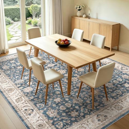 Image of WITSHOCK Washable Area Rug 8x10 Non-Slip Floral Play Room Carpet, Blue