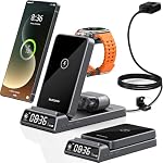 Wireless Charger for Samsung Charging Station with Clock for Samsung Galaxy S25 Ultra/S24/Z Flip 7/Fold 6/Bud, Watch Charger for Samsung Galaxy Watch 8/7/6/5Pro, 3 in 1 Foldable Charging Station Grey