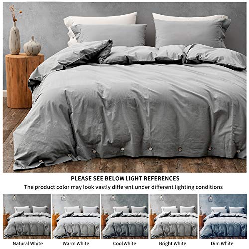 Melingo Cotton Duvet Covers Queen Size, Grey Cotton Duvet Cover Set, Soft, Cooling, Breathable Bedding Collection With Buttons Closure. 3 Pieces Solid Color (1 Comforter Cover + 2 Pillow Cases) #TOP3