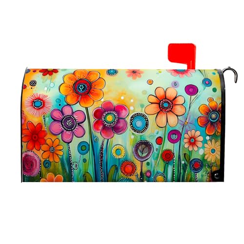 Ancordivo Spring Summer Mailbox Covers Magnetic Standard Size 21 x 18 Inch Abstract Colorful Floral Mailbox Wraps Post Letter Box Cover for Garden Yard Decor