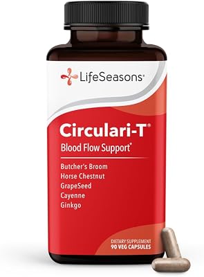 LifeSeasons Circulari-T - Blood Circulation Supplement - Supports Artery, Capillary & Vein Health - Butcher’s Broom, Ginkgo, Cayenne, Grape Seed & Horse Chestnut - 90 Capsules