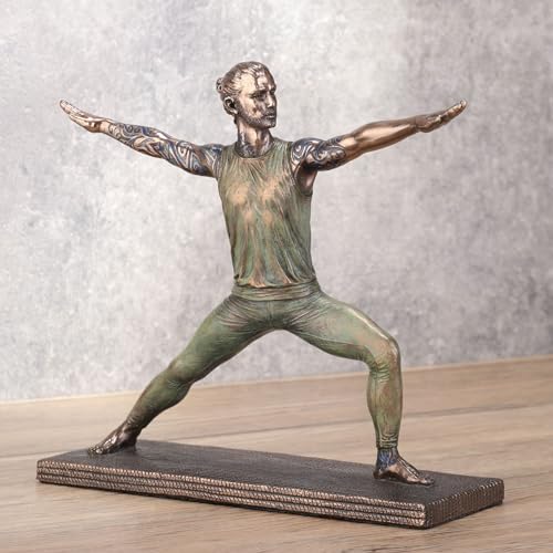 Estatua de bronce y resina pose guerrero yoga 6.75 pulg miniatura 5