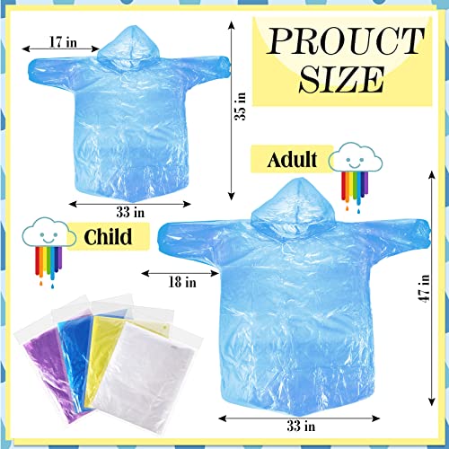 Ramede 24 Pcs Rain Ponchos Family Pack, Rain Poncho For Adults Kids Emergency Poncho Reusable Disposable Poncho With Drawstring Hood, 4 Colors #TOP1