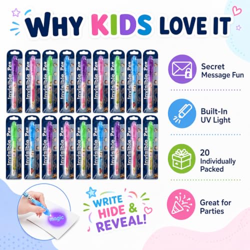 Image of MONKEYTAIL Birthday Return Gift for Kids, 20 Pcs Magic Invisible Ink Pens with UV Light | Secret Message Pens for Boys & Girls | Magic Theme Party Favors & Goodie Bag Fillers