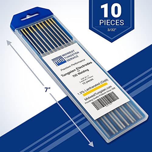 Image of Midwest Tungsten Service TIG Welding Tungsten Electrodes 10-Pack (Gold - 1.5% Lanthanated Tungsten (WL15 /EWLa-1.5), 3 /32 inch)