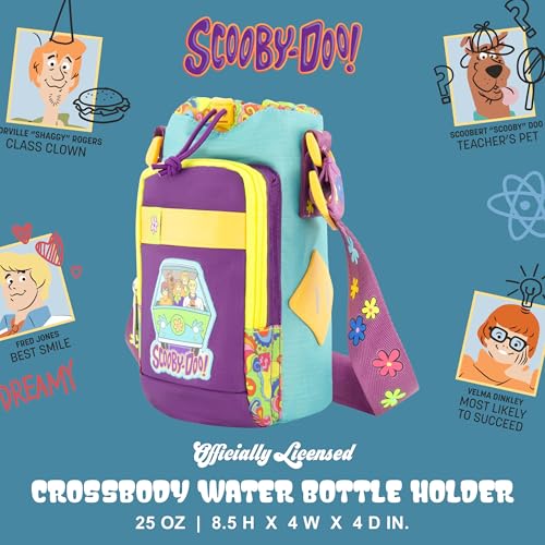 Image of Concept One Scooby Doo Water Bottle Holder, Crossbody Sling Carrier Bag with Adjustable Shoulder Strap, 25 oz, Multi
