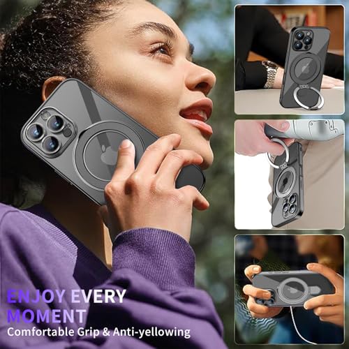 Image of Magnetic for iPhone 16 Pro Max Case with Invisible Stand[Compatible with MagSafe][Full Camera Lens Protector][Military Drop Protection] Shockproof Not Yellowing Clear Soft Slim for Women Men
