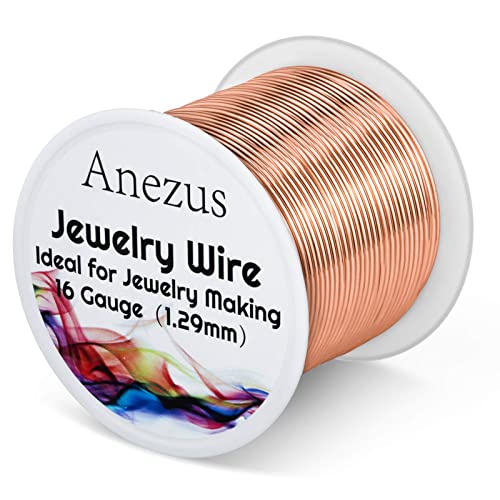 Anezus 16 Gauge Jewelry Wire, 11 Yards Craft Wire Tarnish Resistant Copper Wire for Jewelry Making, Wire Wrapping and Crafting(Rose Gold)