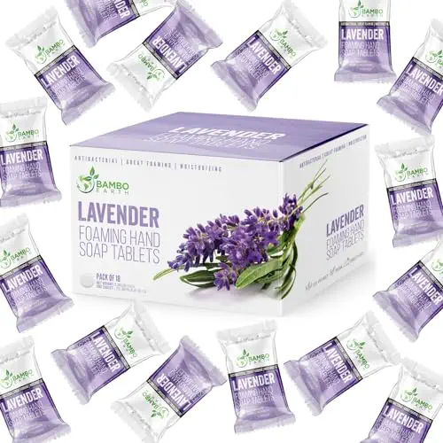 18 Pack Natural Foaming Hand Soap Tablets - Antibacterial Soft Moisturizing Handwash Tab Refills - 1 Tablet = 9 Oz Liquid Wash Foam Handsoap - Eco-Friendly Softsoap Refill Tabs (18 Pack - Lavender)
