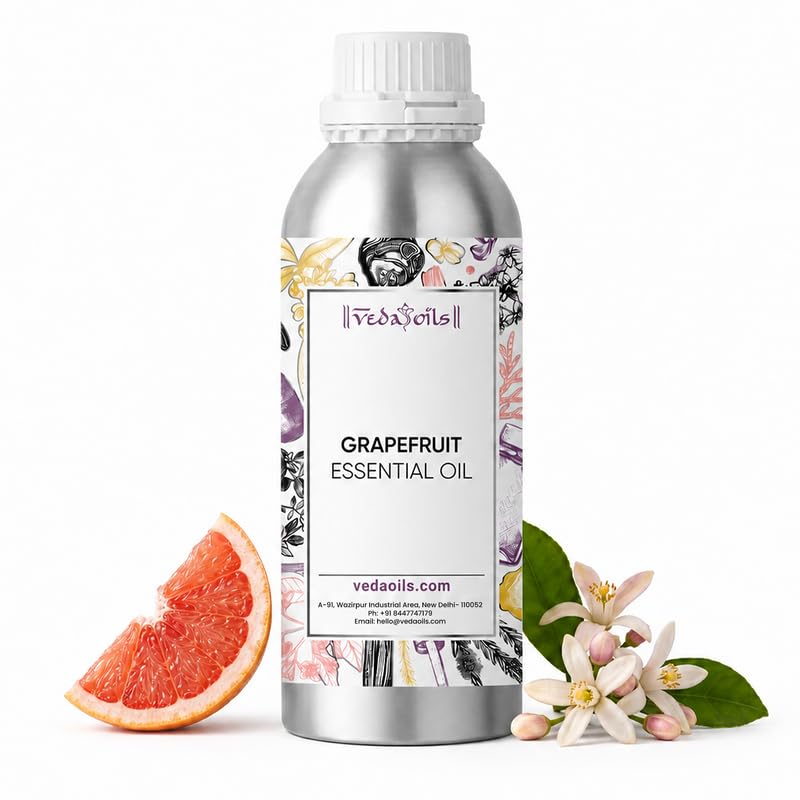 Image of VedaOils Grapefruit Essential Oil 100ml | 100% Pure, Natural & Undiluted Grapefruit Oil for Skin Moisturizing, Glowing Skin & Healthy Hair Care | Ideal for Aromatherapy, Massage & Diffusers