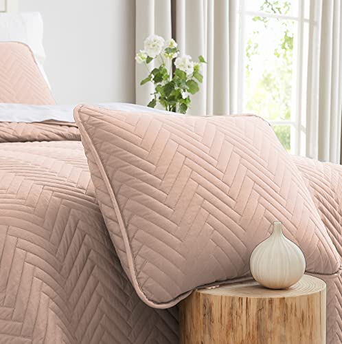 Southshore Fine Living, Inc. Oversized Quilt Bedding Set Lightweight, Prewash Fabric Soft Coverlet Bedspread 2-Piece With One Matching Sham (68 In Wide X 98 In Long), Chevron Rose Dust, Twin/Twin Xl #TOP4