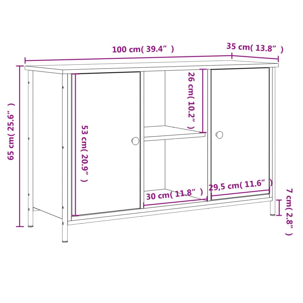 vidaXL Mobile Porta TV Nero 100x35x65 cm in Legno Multistrato, Supporto TV, Supporto per unità multimediali, Mobile con Luce LED, mobiletto HiFi