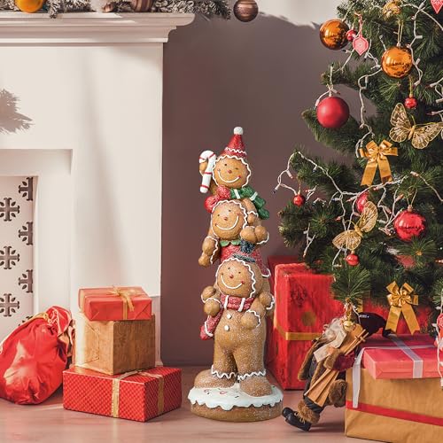Glitzhome 29.25" H Christmas MGO Stacked Gingerbread Man Porch Decor, Xmas Winter Patio Front Porch Indoor Outdoor Home Standing Decor by Glitzhome - Image 2