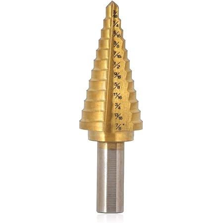Saiper Titanium Step Drill Bit 3/16" to 7/8" (12 Step Sizes) HSS 4241 Triangle Handle Step Drill Bits Drill Holes for Plastic, Aluminum, PV Plate