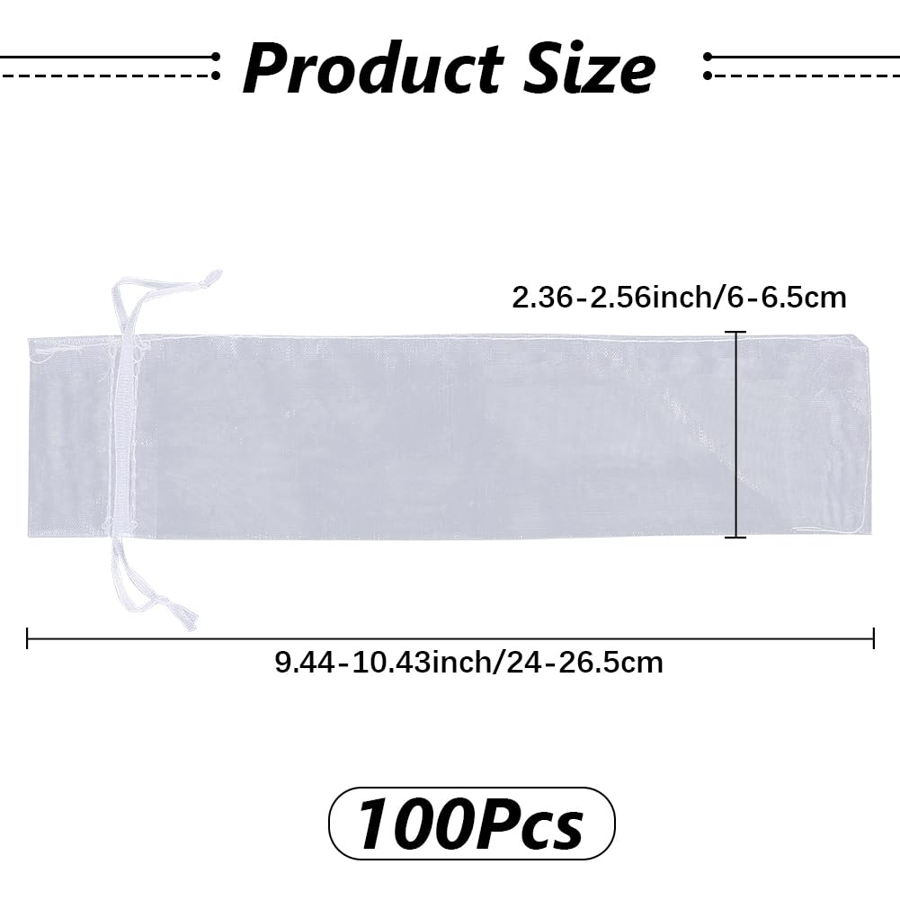 GORGECRAFT 100 Sac en Organza Transparent 24x6cm avec Cordon de Serrage pour Bijoux Pochette Pliable en Maille pour Éventail à Main Pochette Bonbons Stylos Fleurs Rangement de Cadeaux Festival Noël