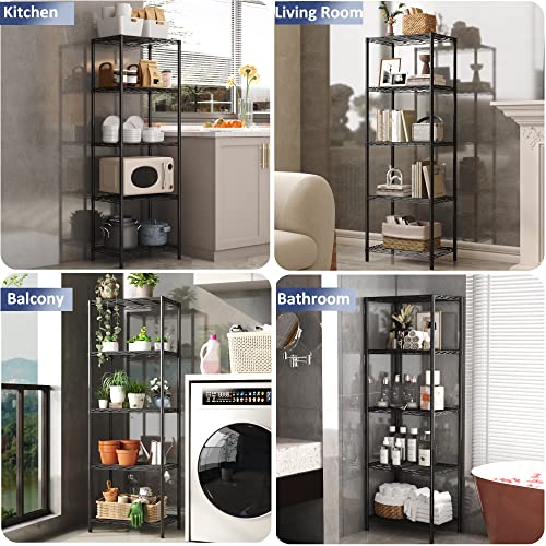 Jeroal 5-Tier Wire Shelving Unit, Multipurpose Standing Storage Shelves Metal Display Rack For Pantry Laundry Bathroom Kitchen Garage Closet Organization,350Lbs Capacity,13.8" D×21" W×61" H,Black #TOP1