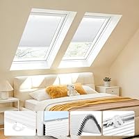 Grandekor Wabenplissee Plissee ohne Bohren Verdunkelung mit extra starken Saugnäpfen Weiß-Weiß 40x130cm,Thermo Doppelplissee für Dachfenster & Fenster, Sonnenschutz Sichtschutz Isoliereffekt