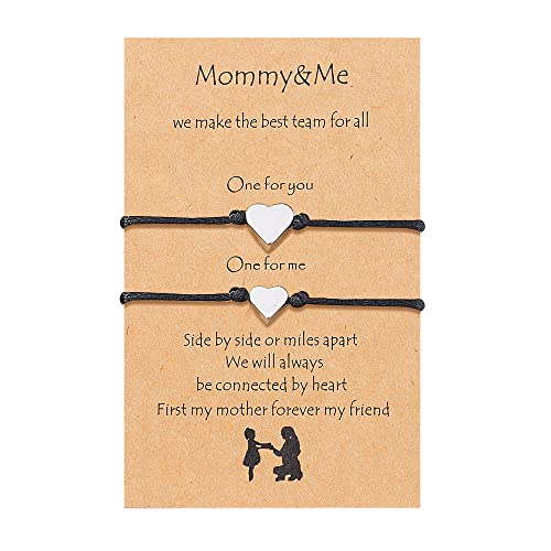 Image of KINGSIN Mother Daughter Bracelets Set for 2 Mommy and Me Matching Heart Wish Bracelets Jewelry Gift for Mom Daughter