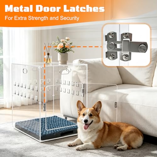 Acrylic Dog House, 27.5" L x 20" W x 24.5" H Clear Indoor Dog Crate Furniture for Small & Medium Dogs, Modern Transparent Pet Kennel Furniture with Lock (Extra Large) - Image 6