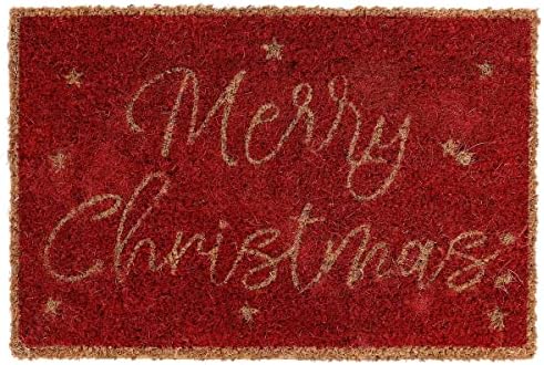 Charles Bentley 24" Merry Christmas Red Coir Door Mat Small Heavy Duty 39x60cm Xmas Festive Forest Natural Coco Fibre Hallway Porch