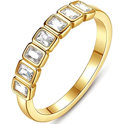 espere Emerald Cut Bezel Set CZ Halfway Eternity Band | 7 Stone Wedding Anniversary Band Bridal Set (3mm) Size 8 Cover