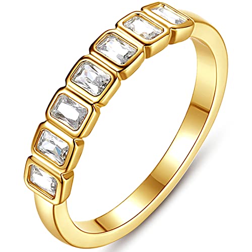 espere Emerald Cut Bezel Set CZ Halfway Eternity Band | 7 Stone Wedding Anniversary Band Bridal Set (Small CZ - 3 * 2mm, 4) by espere - Used condition - US$23.75