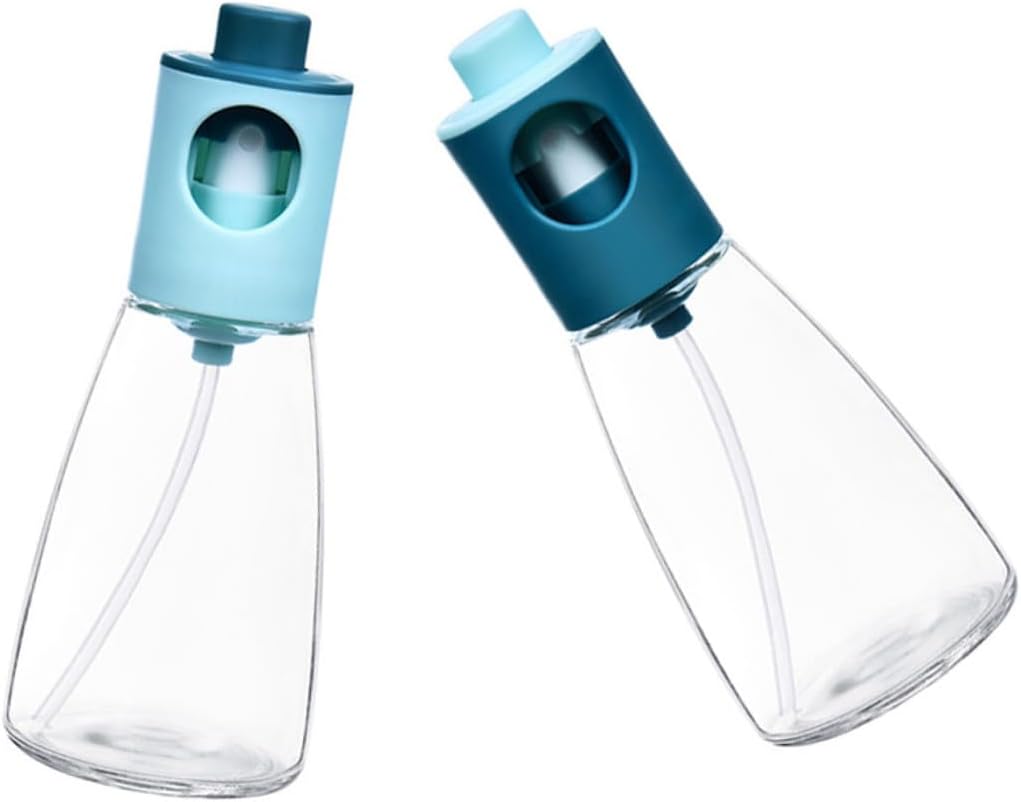 NUOBESTY 2Pcs Glass Oil Sprayer Bottles Press Type Kitchen Oil Dispenser for Even Spray Design Healthy Cooking and BBQ Use Includes Dark Blue and Light Blue Colors 2pcs