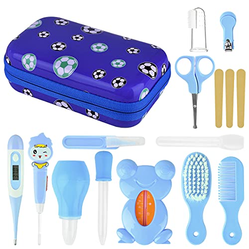 Apark Baby Pflegeset, 15-teiliges Set für Baby Pflege Set Baby Gesundheitswesen Kit mit Thermometer Nasensauger Pipette Feeder Nagelschere Haarpflegeset, Fingerzahnbürste Nasenpinzette, Blau Cover