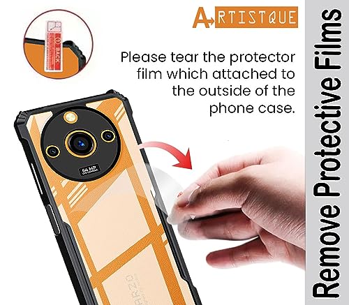 Image of A rtistque Clear Hard Transparent Acrylic Armor Anti-Drop Shockproof TPU Edge Back Cover Case for Realme 11 - Black
