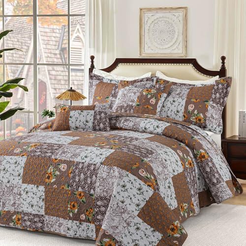 BEDIFANY Fall Twin Quilt Set - Cotton Filling Reversible Farmhouse Bedspreads Twin XL Size with Pillow Sham - Lightweight Twin Size Quilt Bedding Sets, 2 Pieces (68 x 86 inch)