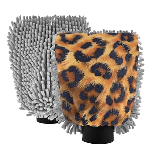 IOACIY Absorbent Microfiber Car Wash Drying Mitts, 2 Pack, Scratch-Free & Lint-Free, Rich Foam, Highly Absorbent, Double Sided, Wash Mitt Perfect for Car Washing, L, Cheetah (5)