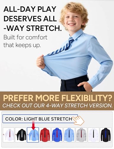 Image of Boys Long Sleeve Button-Down Dress Shirts with Tie: 2 Fabrics (Stretch /Standard) & 2 Fits (Regular /Husky)