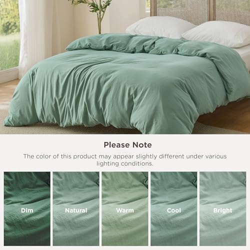 Image of Bedsure Prewashed Sage Green Duvet Cover Queen Only, Cotton-Like Feel | 1 Duvet Cover Only, No Pillow Shams, Ultra Soft, Relaxed Texture, Zipper Closure, 8 Corner Ties, Year-Round, Easy Care