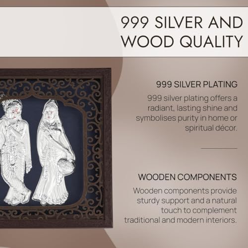 Image of BHAGWATIJEWELS Silver Plating Radhakrishna Frame | Divine Home Decor | Wall Mount Square Photo Frame for Gift, Wooden PhotoFrame for Temple | hangingframe (6.50 inch x 6.50 inch Inch)