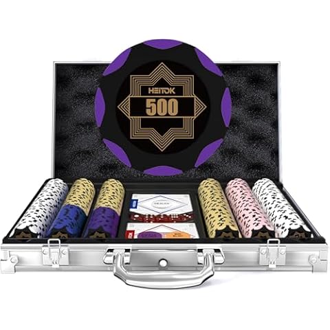 HEITOK Clay Poker Chip Set for Texas Hold’em, 300 PCS with Denominations Professional Casino Blackjack Set, a high-end Carrying case with Aluminum Travel Case Cover