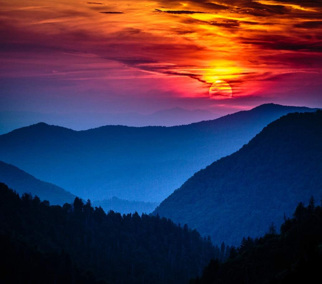 DIY 5D Diamond Painting Kits Great Smoky Mountains National Park Scenic Sunset Landscape Vacation Full Drill Painting Arts Craft Canvas for Home Wall Decor Full Drill Cross Stitch Gift 16X20 Inch