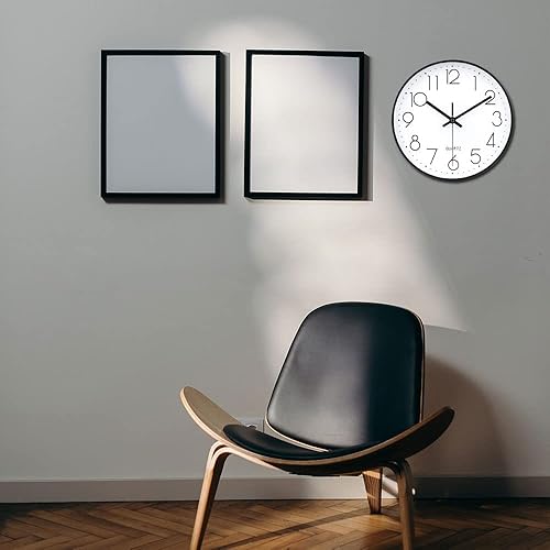 Miniatura 5 de jomparis - Reloj de pared negro de 10 pulgadas, funciona con pilas, silencioso y sin hacer tictac, de estilo clásico para el hogar, oficina,