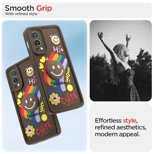 Image of Pikkme Back Cover for OnePlus Nord 2 5G | Soft Silicone| Cute Rainbow Smile & 3D Cartoon Flower Design | Shockproof Raised Camera Protection Bumper Case (Brown)