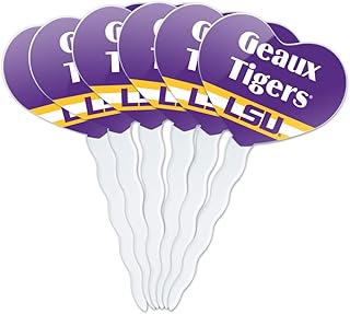GRAPHICS & MORE Geaux Tigers LSU Heart Love Cupcake Picks Toppers Decoration Set of 6