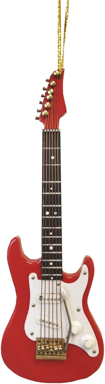 Broadway Gifts Co. 5.5" Red Wood Electric Guitar Ornament Decoration